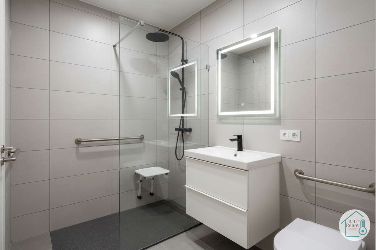 Après douche plain-pied PMR installation Bâti Rénov
